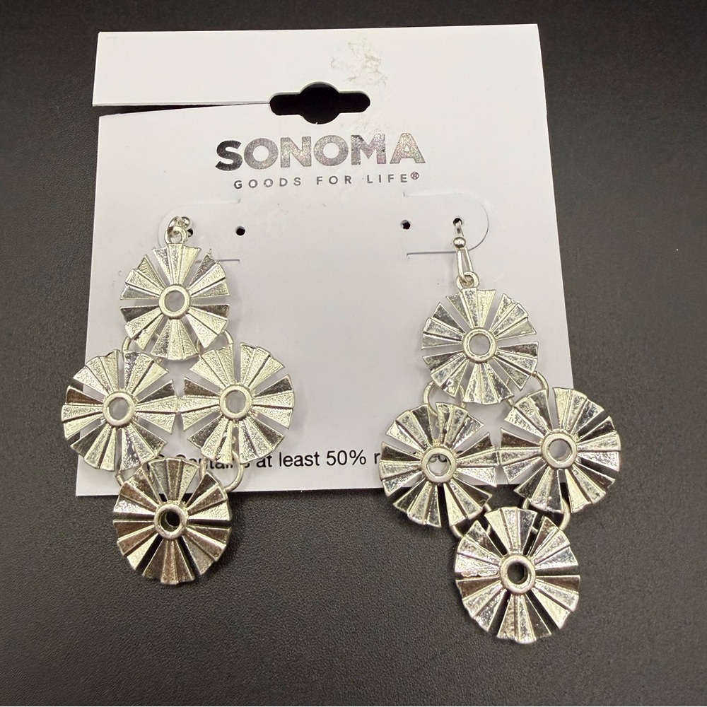 NWT Sonoma Silver Tone Geometric Circular Drop Earrings